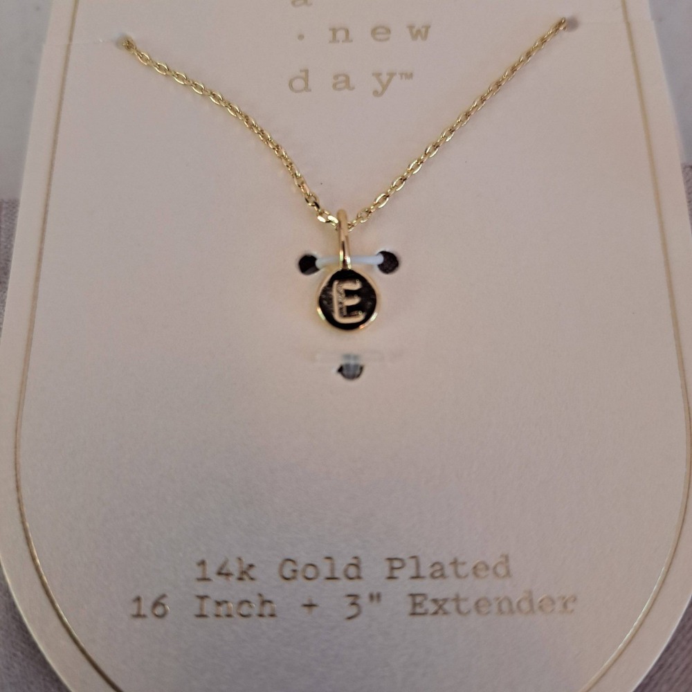 A New Day Necklace Womens 16in Gold Letter E Initial 14k Gold Plated 1304-160